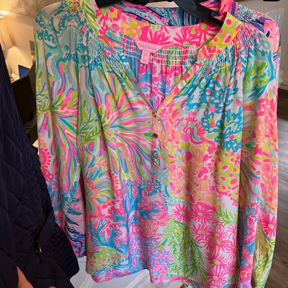 Lilly Pulitzer Elsa Silk Top Lovers Coral Sz Medium